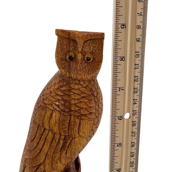 Hand Carved Owl on Stand One Piece Natural 9” Tall Lightweight - Picture 2 of 14